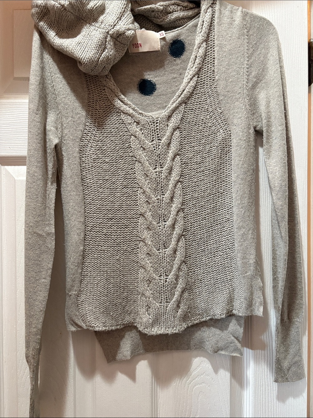 Yoon Heather Gray Cable V-Neck Sweater